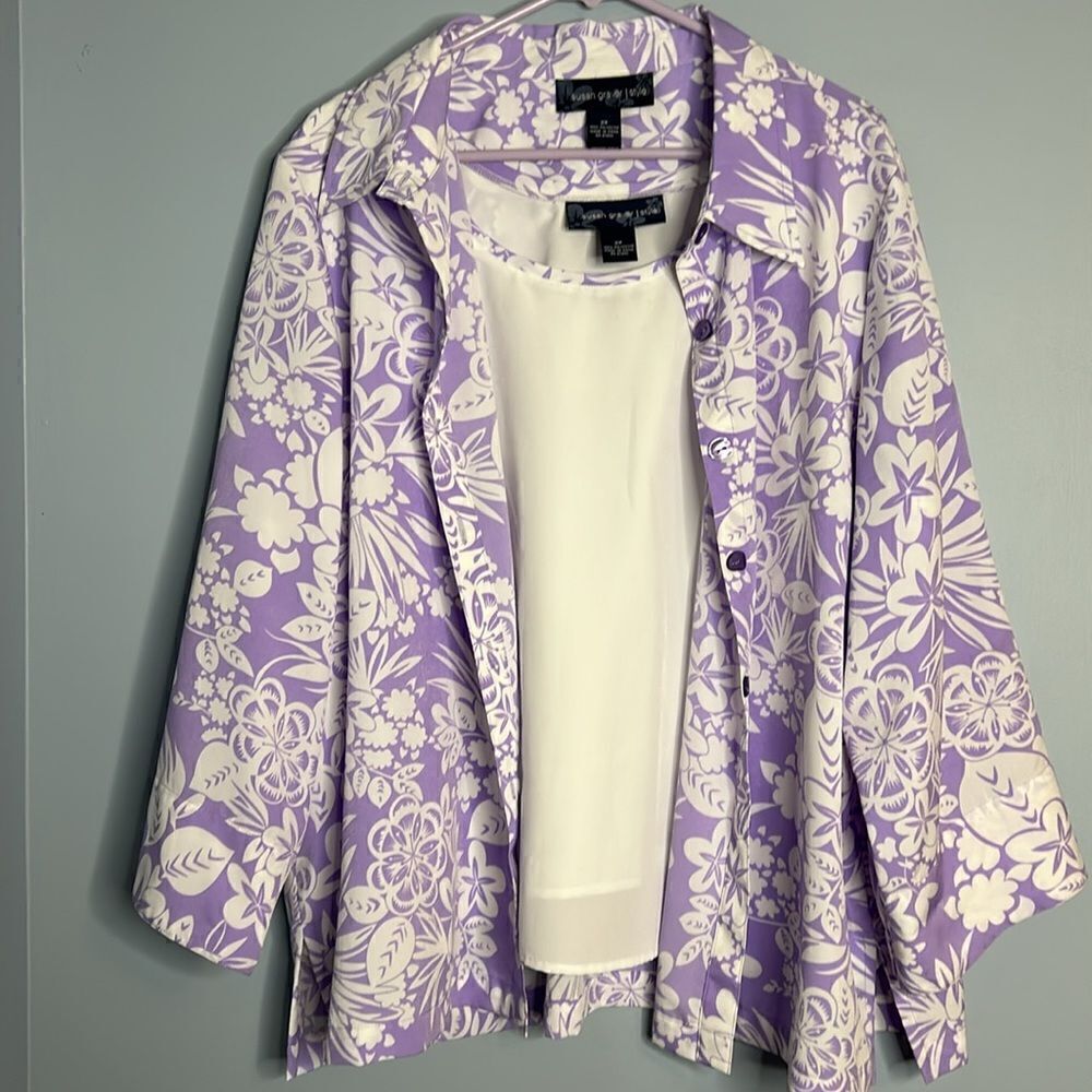 Susan Graver Purple Floral Blouse Set Woman’s 2X